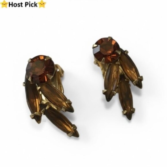 Albert Weiss Jewelry - Vintage 1950s WEISS Smoky Topaz Rhinestone Clip‑On Earrings